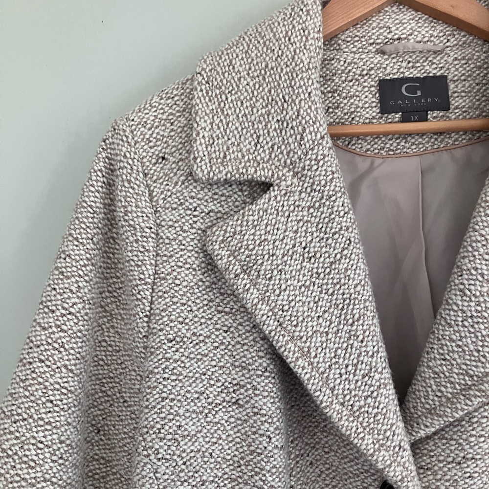 GALLERY New York Cream & Tan Tweed Coat Size 1X - Picture 2 of 14